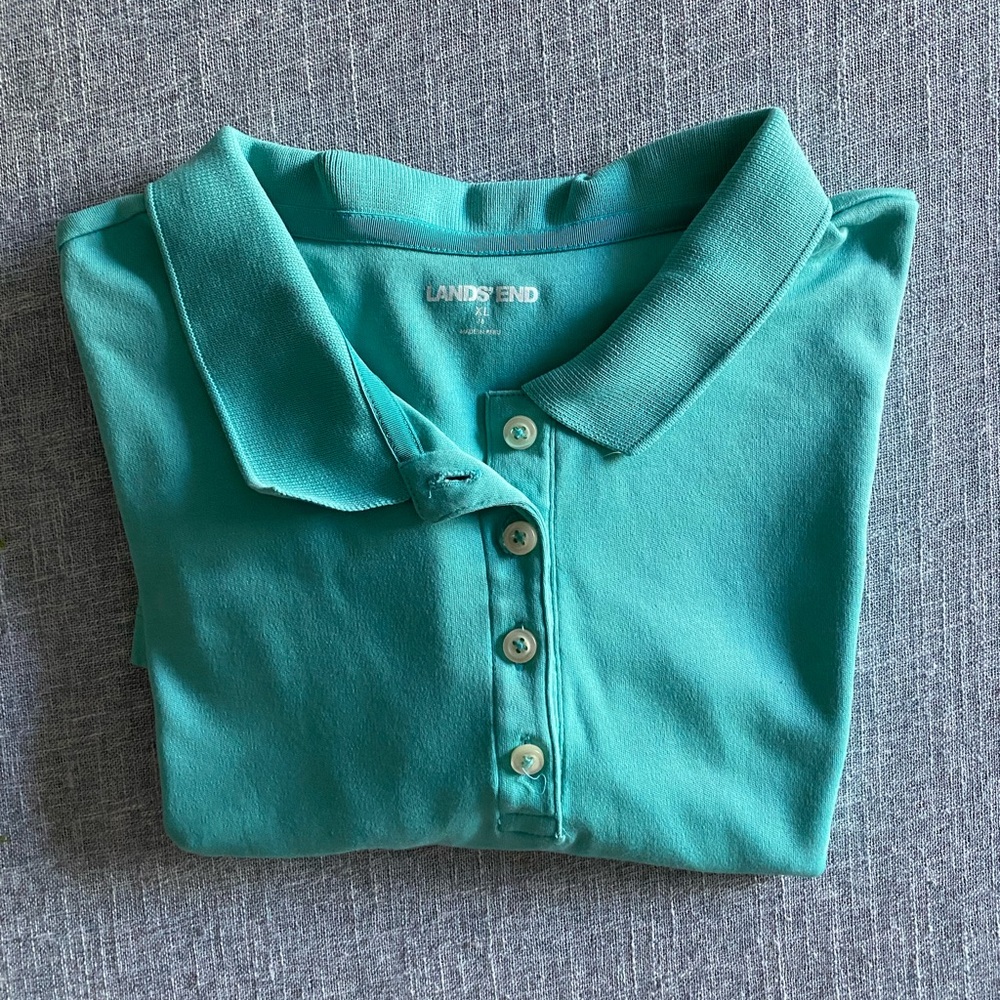 Lands' End Aqua- Green Polo Shirt Sz XL- Short Sleeve